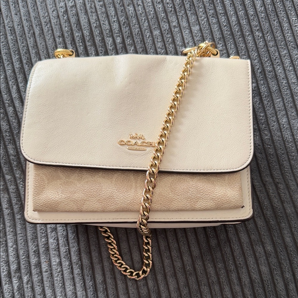 Coach Cream Pebbled Leather Chain Crossbody with Gold Hardware